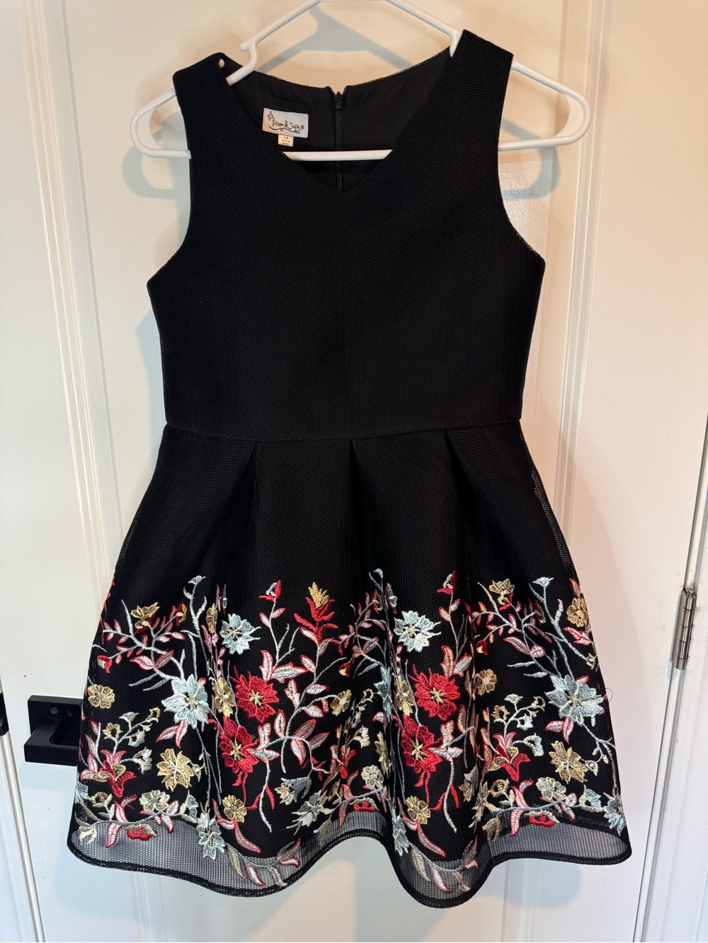 Pippa & Julie Black Fit-and-Flare Dress with Multicolor Floral Embroidery